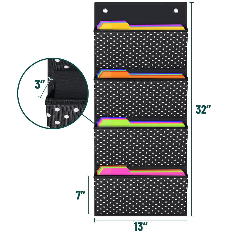AKAYOK Storage Pocket Chart Hanging File Organizer Wall Mount, Over The Door Organizer, Wall File Organizer for Office, Business, Home and School Organizers (4 Pockets) - Image 5